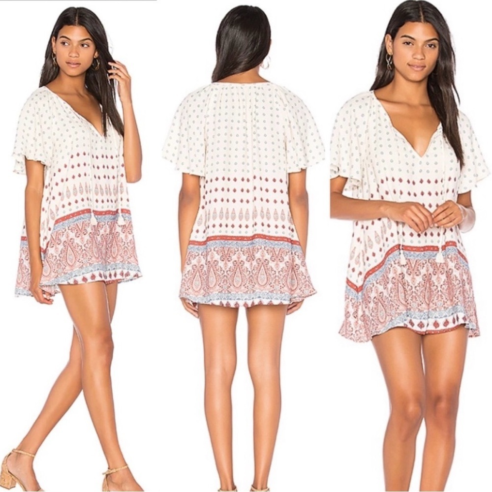 Show Me Your Mumu Juana Tassel Tunic Dress S Boho Chiffon Mini Flutter Sleeve